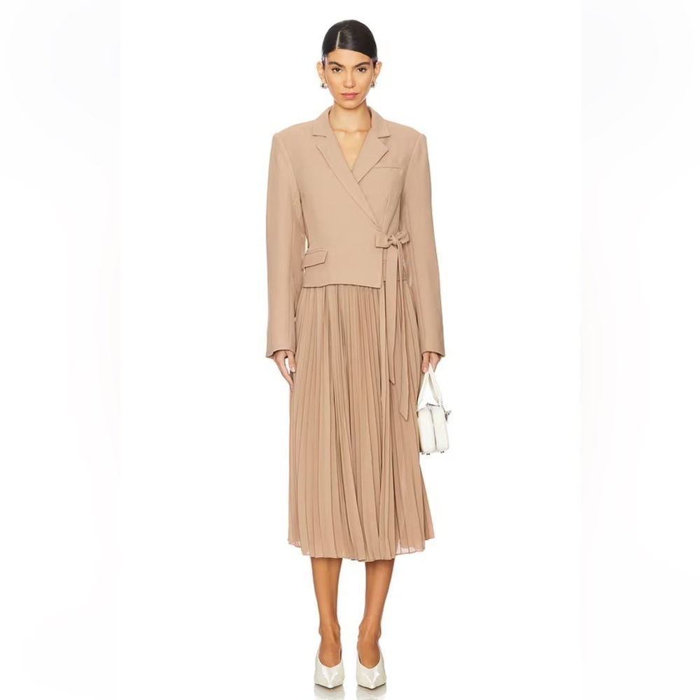 ASTR The Label Sekani Dress Camel Tan Midi Pleated Skirt jacket Revolve M - Picture 2 of 10